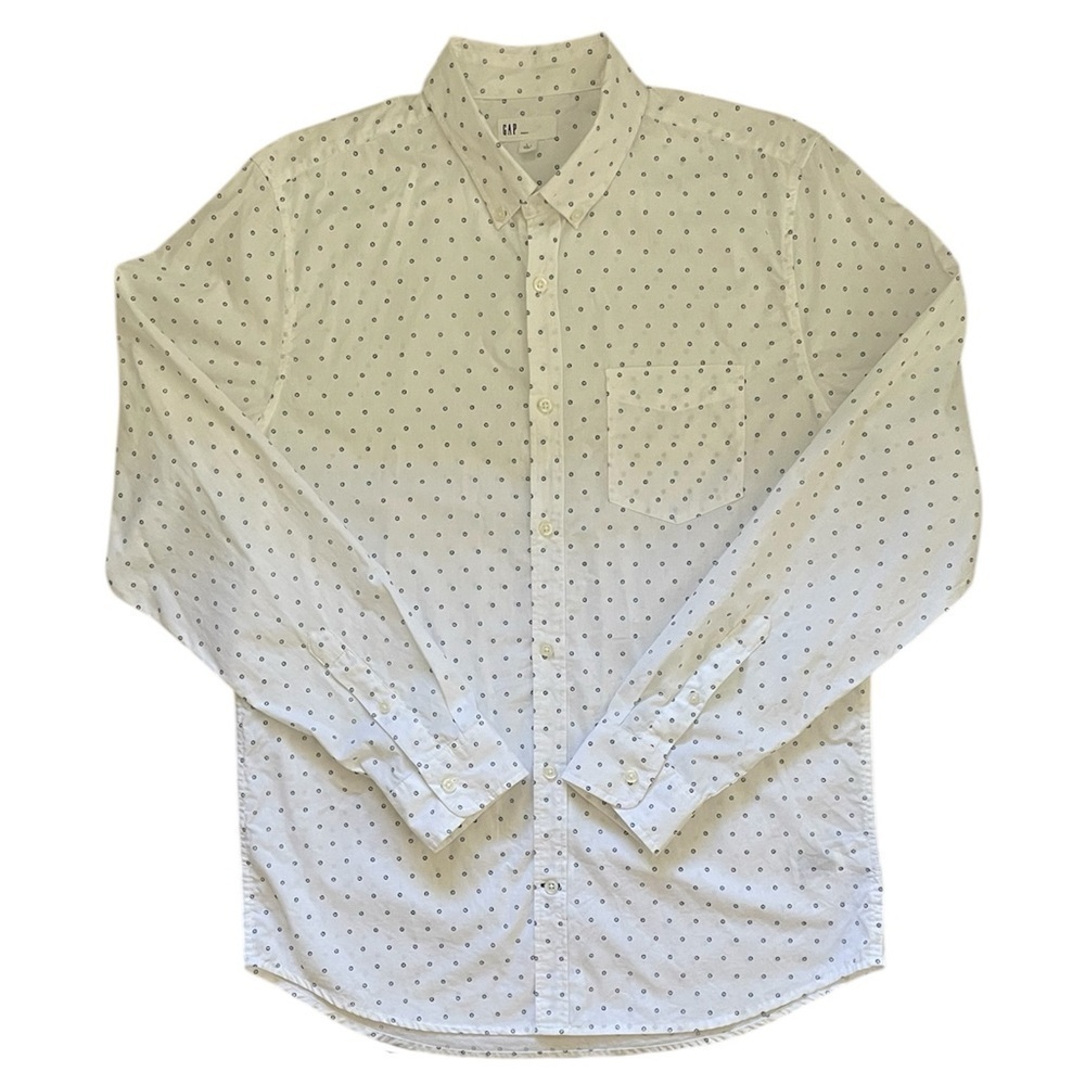 Gap Mens L White Blue Slim Fit Casual Button Down Cotton Shirt Long Sleeve